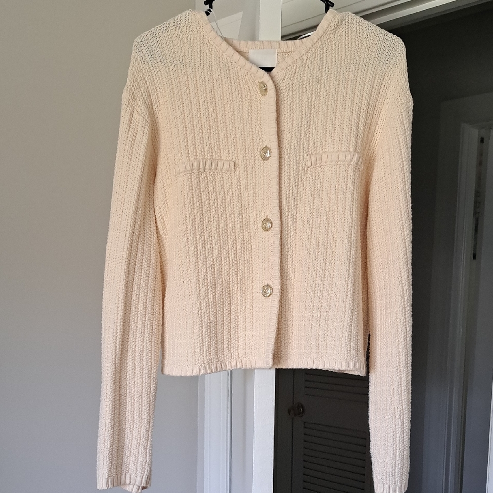 H&M Cream Ribbed Cardigan Sweater